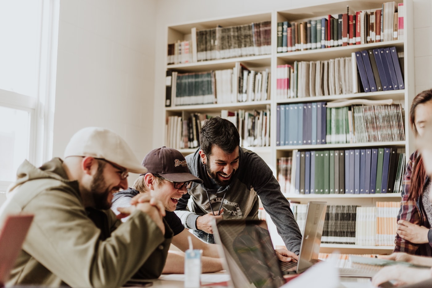 A study group working together in a library
